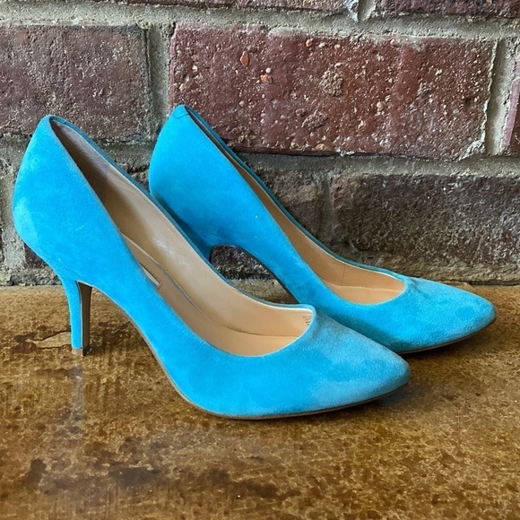 INC International Concepts aqua blue suede leather pointy toe heels - Picture 5 of 9